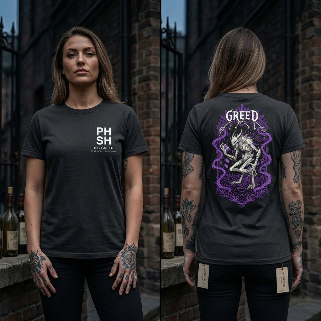 Women's Heavyweight Garment Dye Tee – "Greed" (Bella + Canvas 6110GD)